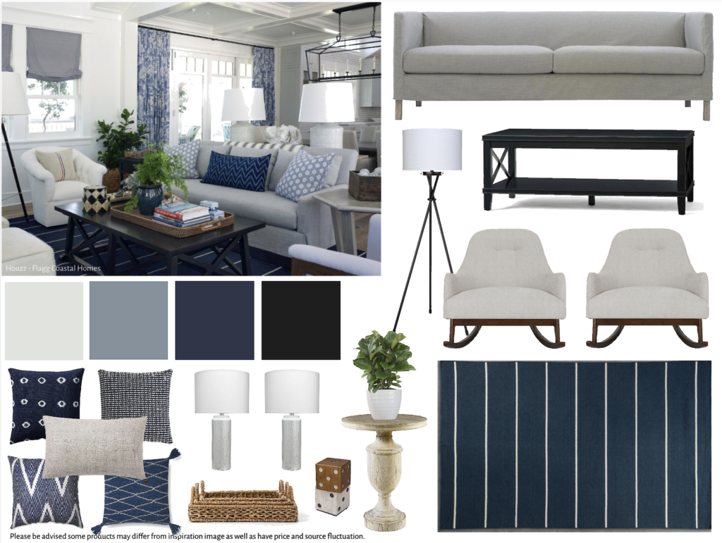 Board 2 - Living Room - Family Room - $5000-$7500 - White - Blue - Gray - Black - Coastal