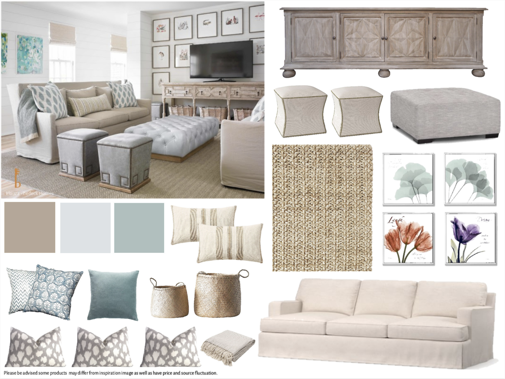Board 16 - Living Room - Family Room - $10000-$15000 - White - Ivory - Gray - Blue - Brown - Coastal - Transitional